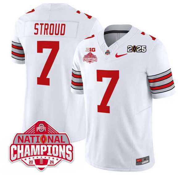 Men%27s Ohio State Buckeyes #7 C.J. Stroud White 2025 CFP Final With National Champions Patch F.U.S.E. Vapor Limited Stitched Jersey Dzhi